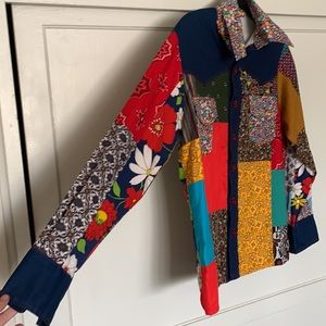 Vintage bandana and assorted pattern patchwork western style button up shirt